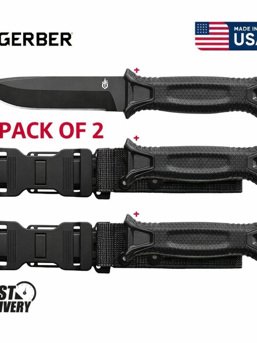 Gerber StrongArm Fixed Blade Knife Plain Edge - Coyote Black pack of 2